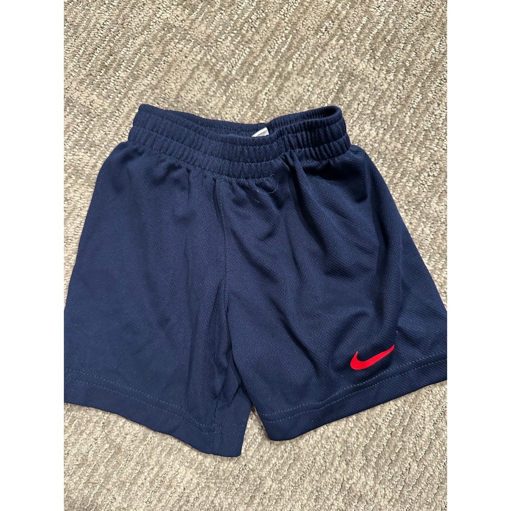 Nike Toddler Boys Navy Blue Mesh Athletic Shorts Red Swoosh Size 3T